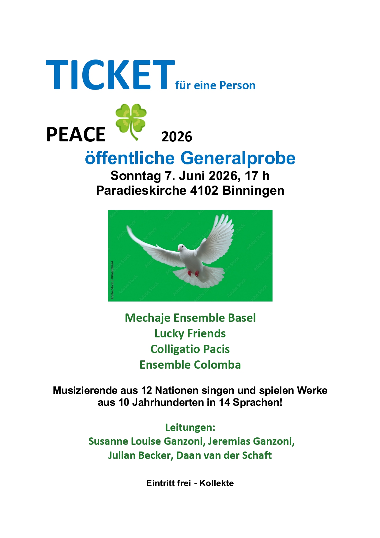 Ticket öffentliche Generalprobe PEACE Konzert